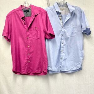 Ted Baker set of 2 men's short sleeve button up tops Size 3 magenta Size 4 blue